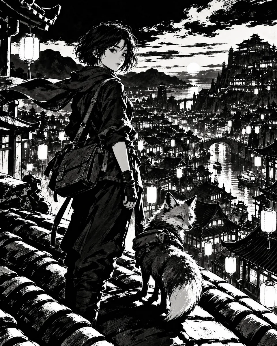 Noir: Black and white, deep shadow
