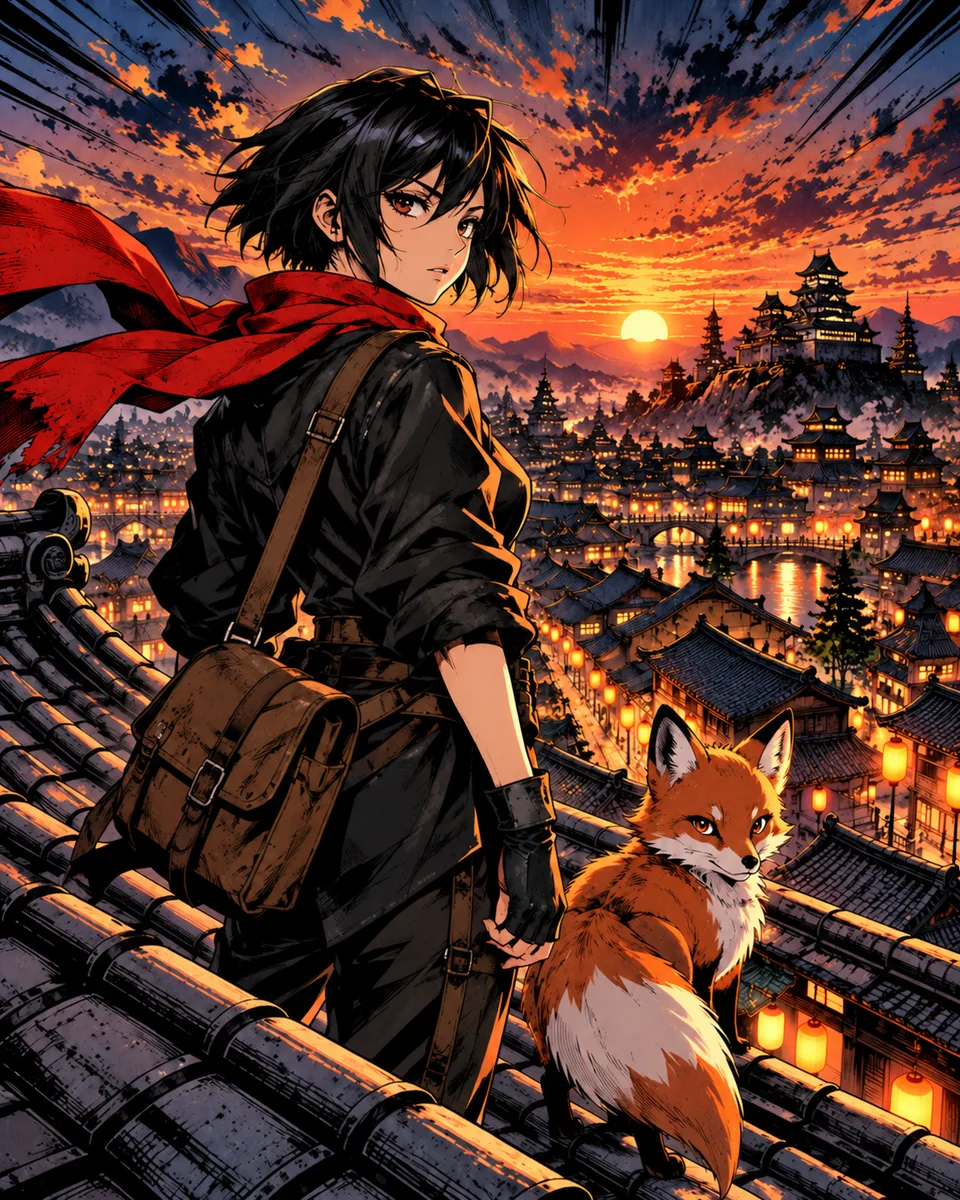 Shōnen action: Bold ink, speed lines