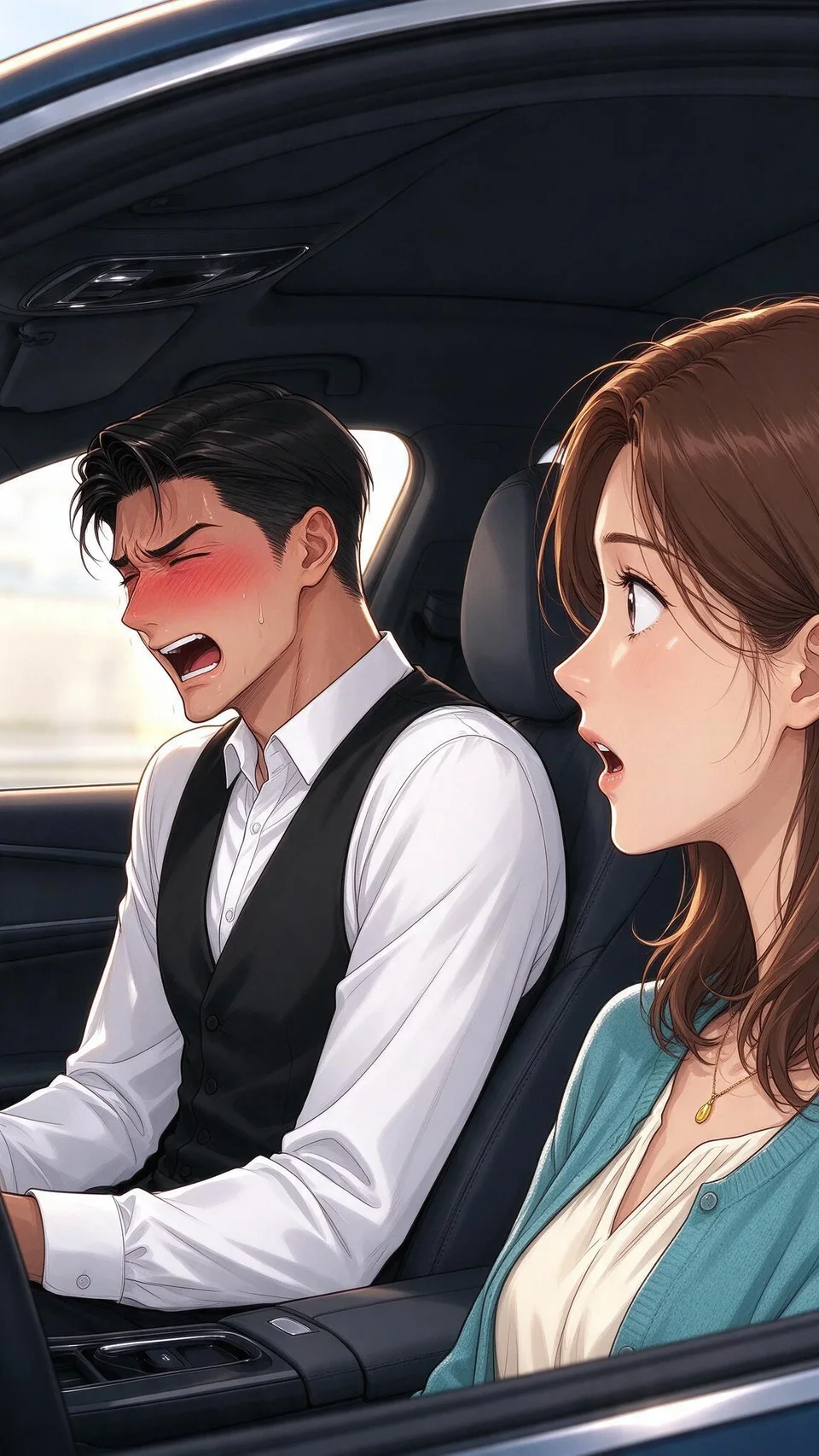 Caleb bursts into a triumphant shout, then turns crimson as Ivy stares at him.