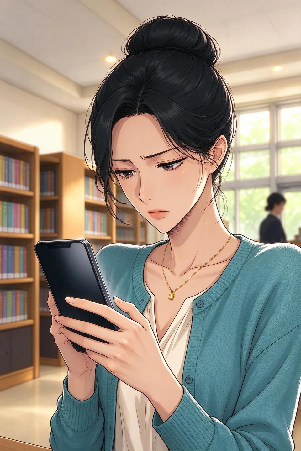 Ivy looks down at her phone, her thumb poised over the reply as she tries to keep her annoyance contained.
